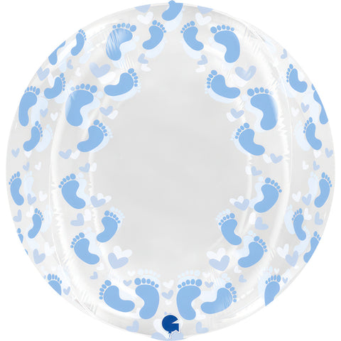 Bubble Transparent Blue Footprint (Helium) - 19 Inches