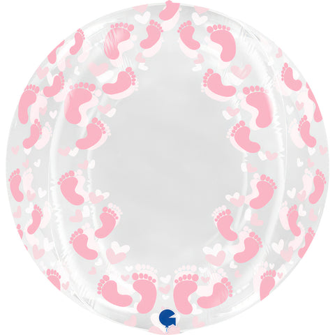 Bubble Transparent Pink Footprint (Helium) - 19 Inches