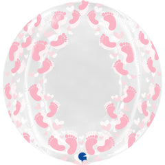 Bubble Transparent Pink Footprint (Helium) - 19 Inches