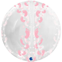 Bubble Transparent Pink Footprint (Helium) - 19 Inches