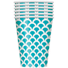 Paper Cups 355 ml Caribbean Teal Scallop- 8 Pc