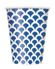 Paper Cups 355 ml Royal Blue Scallop- 8 Pc