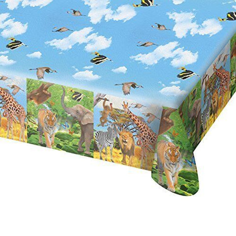 Plastic Table Cover 54In*84In Animal Safari- 1 Pc